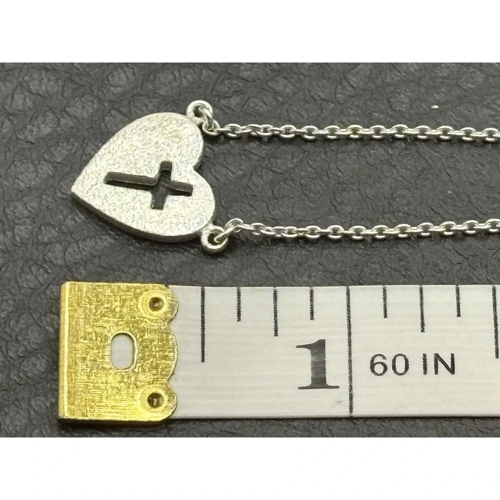 Sterling Silver 925 Heart Cross Pendant Chain Necklace Religious 16